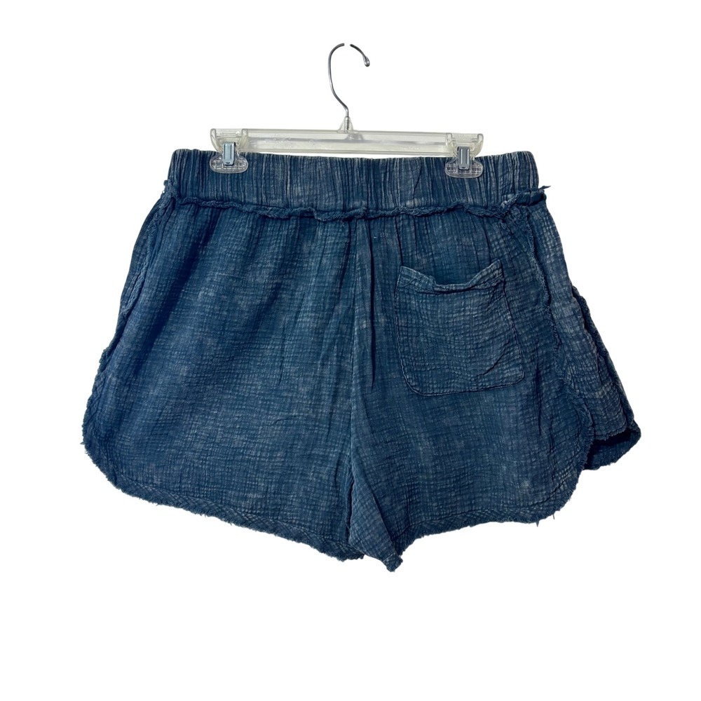 Grace & Lace Blue Double Gauze Cotton Raw Hem Shorts Large NWT Indigo Boho - Picture 2 of 7